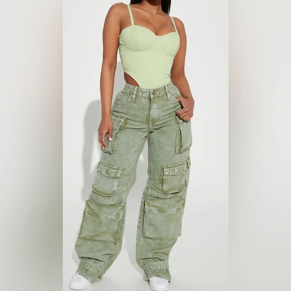 Fashion Nova Light Green Cargo Pants - Picture 1 of 3
